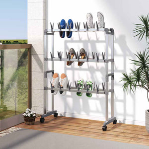 Vidaxl schoenenrek met wieltjes 66x27x100 cm zilverkleurig