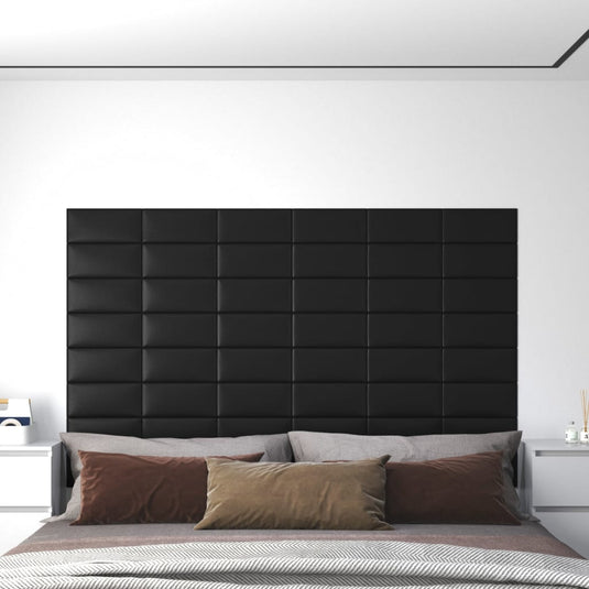 Vidaxl wandpanelen 12 st 0,54 m² 30x15 cm kunstleer zwart