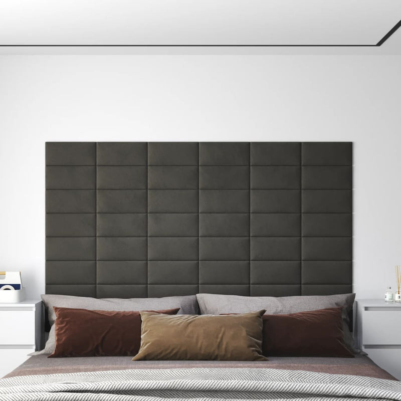 Load image into Gallery viewer, Vidaxl wandpanelen 12 st 0,54 m² 30x15 cm fluweel donkergrijs
