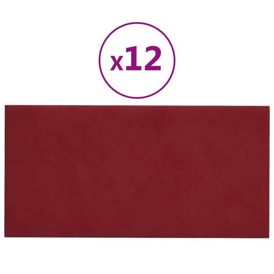 Vidaxl wandpanelen 12 st 0,54 m² 30x15 cm fluweel wijnrood