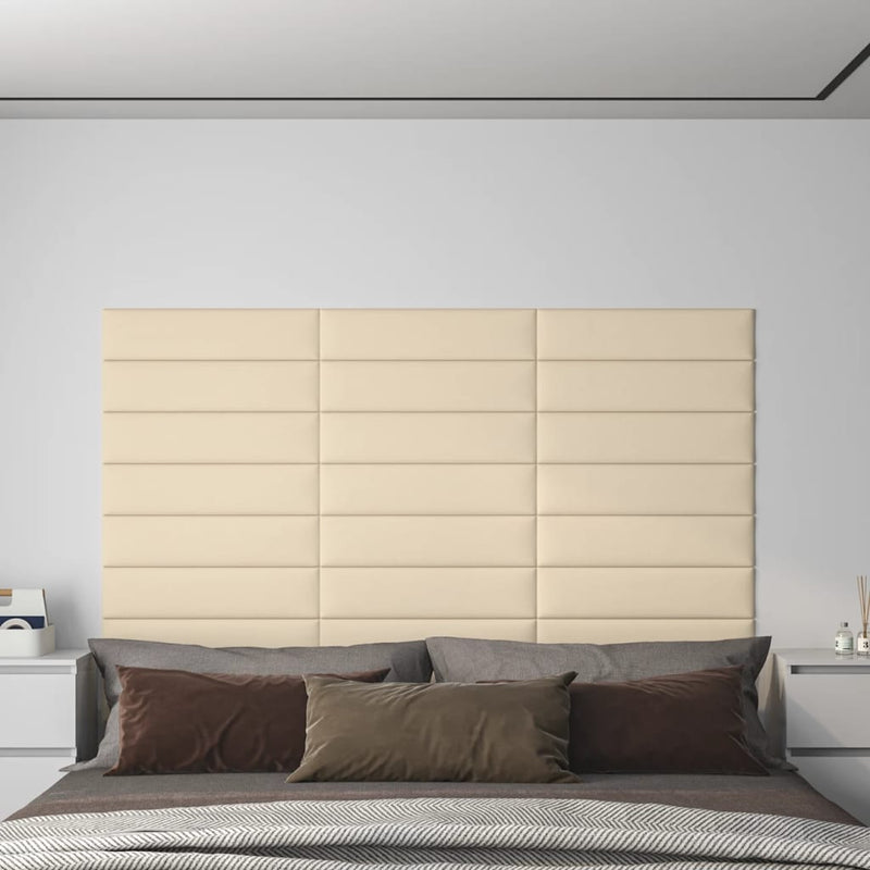 Load image into Gallery viewer, Vidaxl wandpanelen 12 st 1,08 m² 60x15 cm stof crèmekleurig
