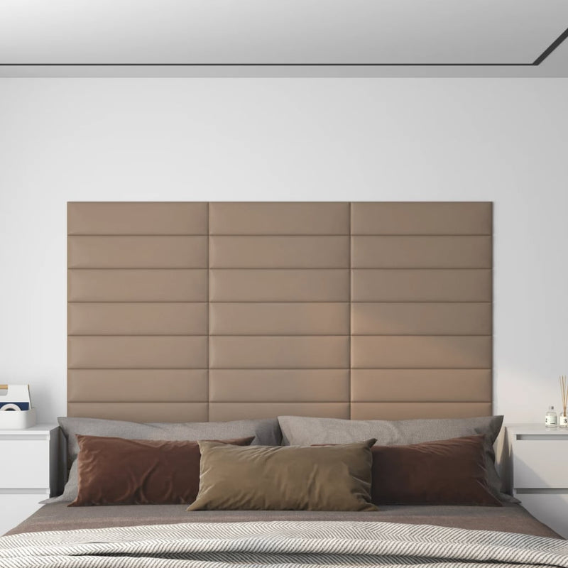 Load image into Gallery viewer, Vidaxl wandpanelen 12 st 1,08 m² 60x15 cm kunstleer cappuccinokleurig
