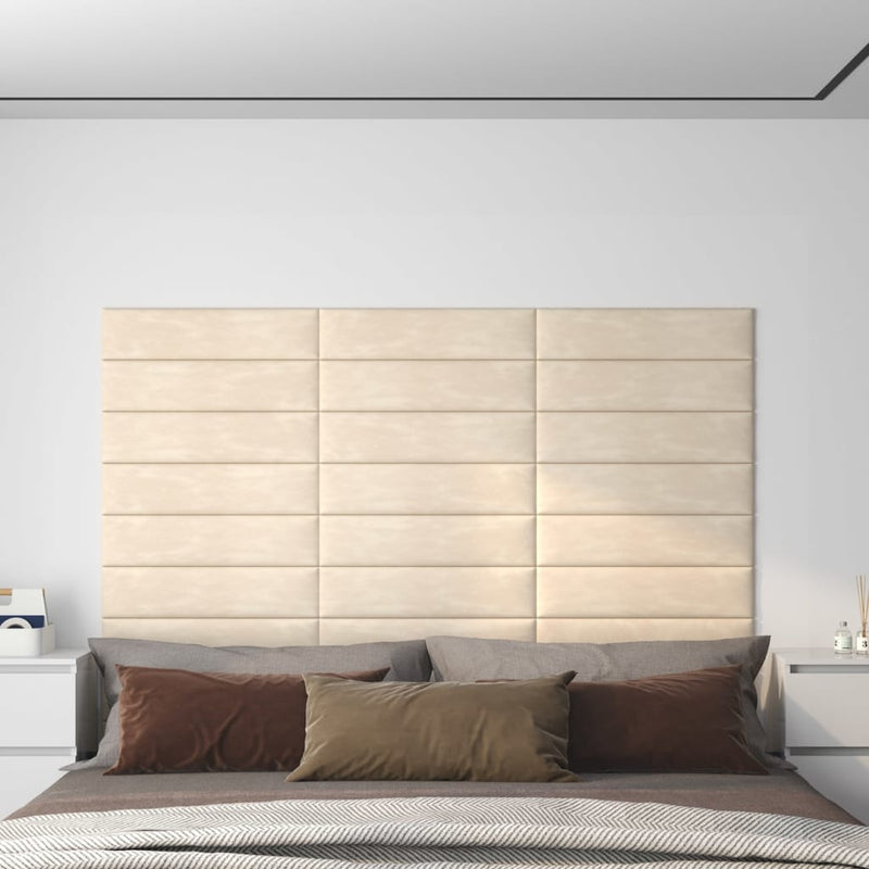 Load image into Gallery viewer, Vidaxl wandpanelen 12 st 1,08 m² 60x15 cm fluweel crèmekleurig
