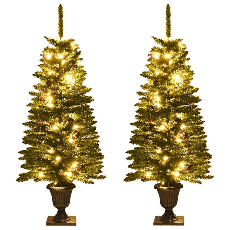 Load image into Gallery viewer, Vidaxl kunstkerstbomen 2 st met krans, guirlande en led's
