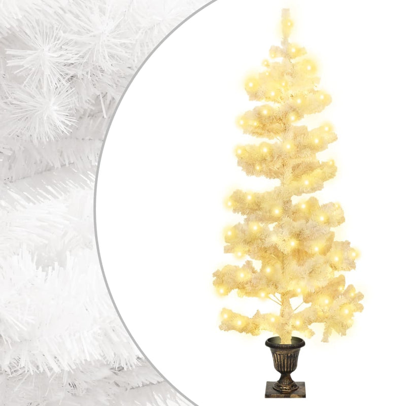 Afbeelding laden in galerijviewer, Vidaxl kunstkerstboom met verlichting en pot 120 cm pvc wit
