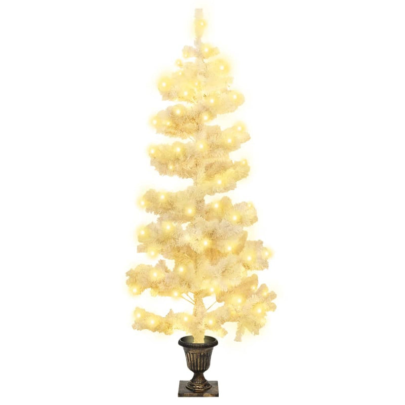Afbeelding laden in galerijviewer, Vidaxl kunstkerstboom met verlichting en pot 120 cm pvc wit

