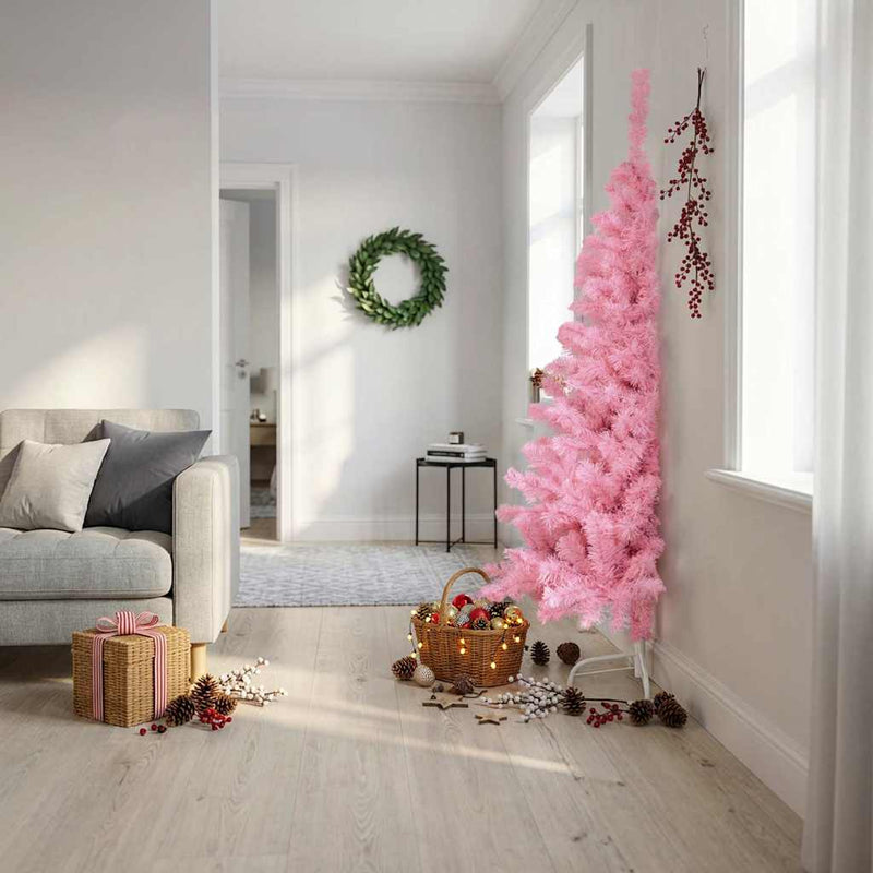 Afbeelding laden in galerijviewer, Vidaxl kunstkerstboom met standaard half 180 cm pvc roze
