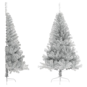 Vidaxl kunstkerstboom half met standaard 120 cm pet zilverkleurig
