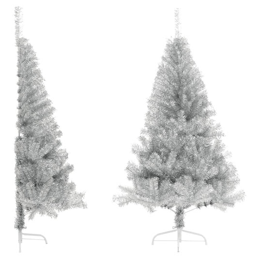 Vidaxl kunstkerstboom half met standaard 120 cm pet zilverkleurig
