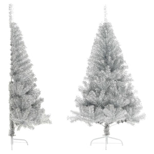 VidaXL Kunstkerstboom half met standaard 150 cm PET zilverkleurig