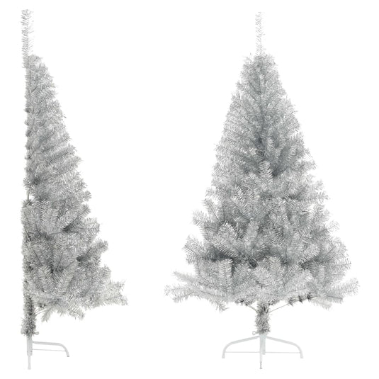 VidaXL Kunstkerstboom half met standaard 150 cm PET zilverkleurig