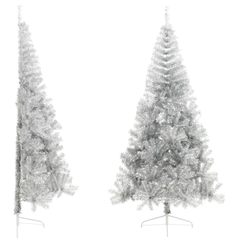 Load image into Gallery viewer, Vidaxl kunstkerstboom half met standaard 210 cm pet zilverkleurig
