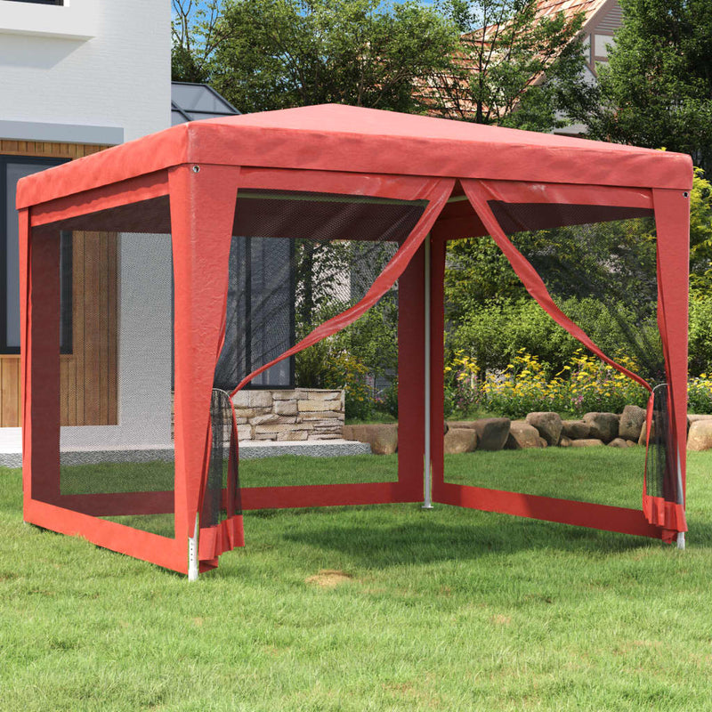 Afbeelding laden in galerijviewer, Vidaxl partytent met 4 mesh zijwanden 3x3 m hdpe rood
