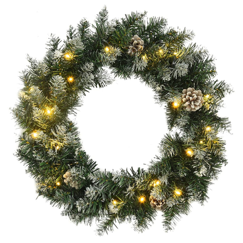 Load image into Gallery viewer, VidaXL Kerstkrans met LED-lampjes 60 cm PVC groen
