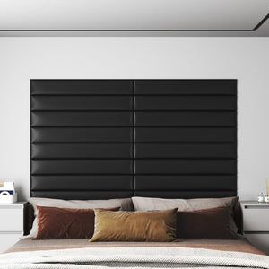 Vidaxl wandpanelen 12 st 1,62 m² 90x15 cm kunstleer zwart