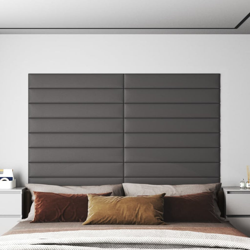 Load image into Gallery viewer, VidaXL Wandpanelen 12 st 1,62 m² 90x15 cm kunstleer grijs
