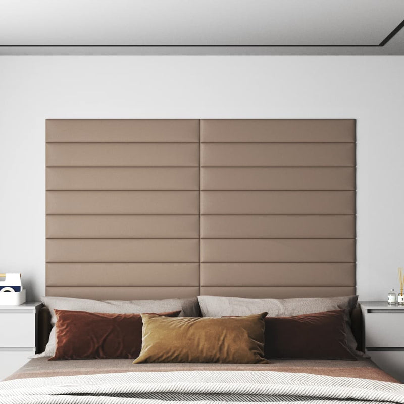 Load image into Gallery viewer, Vidaxl wandpanelen 12 st 1,62 m² 90x15 cm kunstleer cappuccinokleurig
