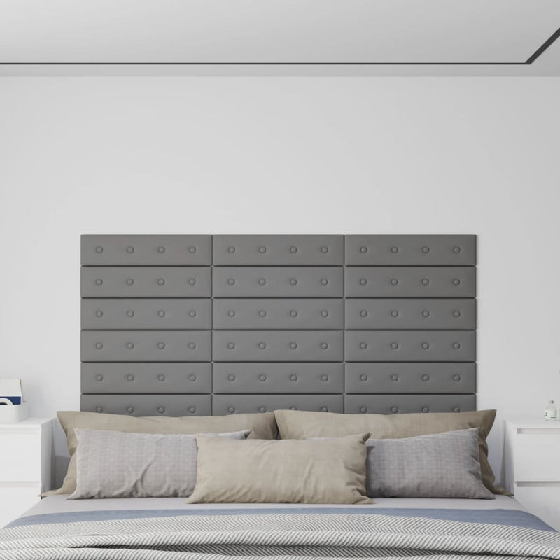 Load image into Gallery viewer, Vidaxl wandpanelen 12 st 1,08 m² 60x15 cm kunstleer grijs
