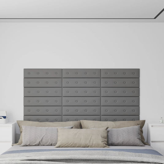 Vidaxl wandpanelen 12 st 1,08 m² 60x15 cm kunstleer grijs