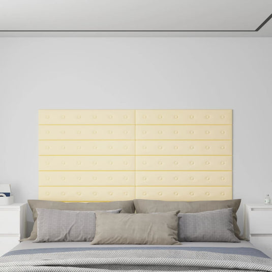 Vidaxl wandpanelen 12 st 1,62 m² 90x15 cm kunstleer crèmekleurig