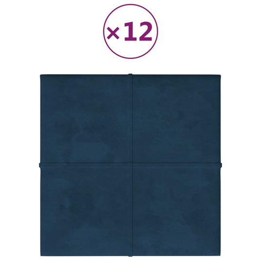 VidaXL Wandpanelen 12 st 1,08 m² 30x30 cm fluweel blauw