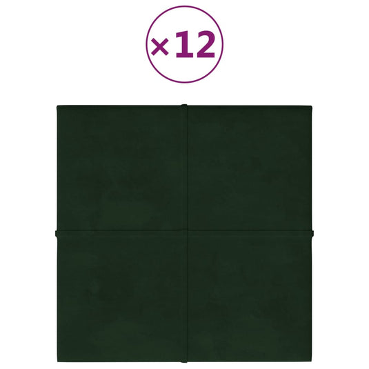 VidaXL Wandpanelen 12 st 1,08 m² 30x30 cm fluweel donkergroen