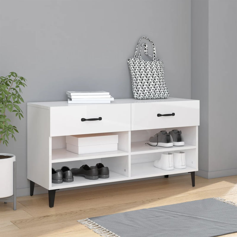 Load image into Gallery viewer, Vidaxl schoenenkast 102x35x55 cm bewerkt hout hoogglans wit
