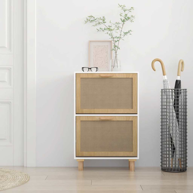 Load image into Gallery viewer, Vidaxl schoenenkast 52x25x80 cm bewerkt hout en natuurlijk rattan wit
