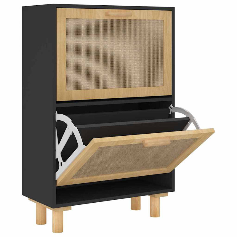 Load image into Gallery viewer, Vidaxl schoenenkast 52x25x80 cm bewerkt hout en rattan zwart
