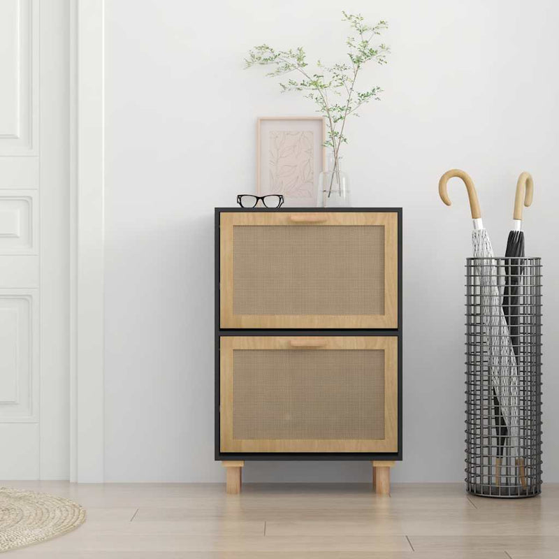 Load image into Gallery viewer, Vidaxl schoenenkast 52x25x80 cm bewerkt hout en rattan zwart
