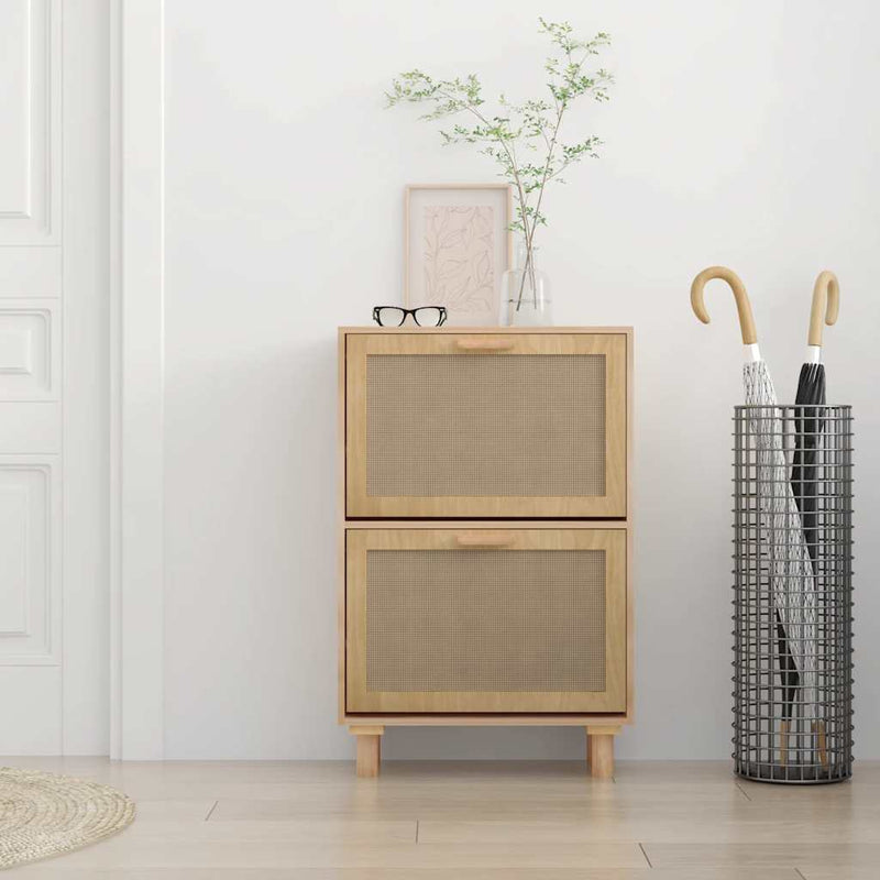 Laden Sie das Bild in Galerie -Viewer, Vidaxl schoenenkast 52x25x80 cm bewerkt hout natuurlijk rattan bruin
