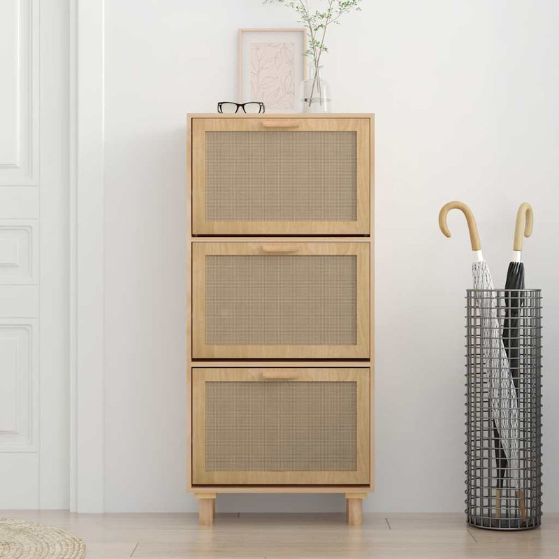 Load image into Gallery viewer, Vidaxl schoenenkast 52x25x115cm bewerkt hout natuurlijk rattan bruin
