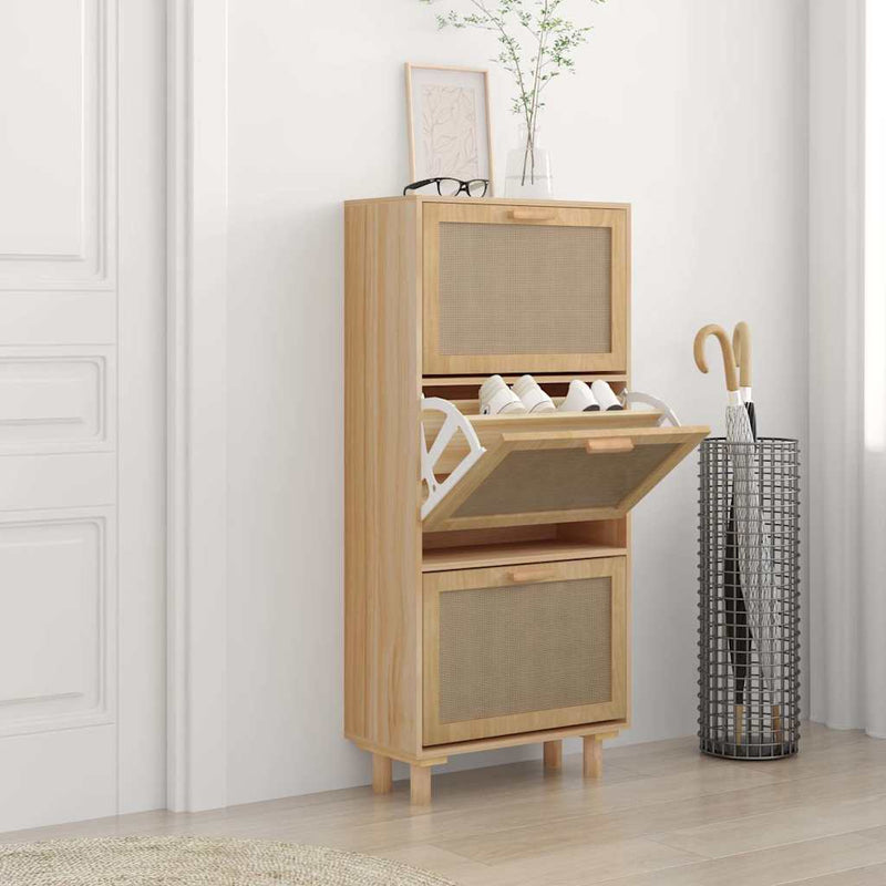 Load image into Gallery viewer, Vidaxl schoenenkast 52x25x115cm bewerkt hout natuurlijk rattan bruin

