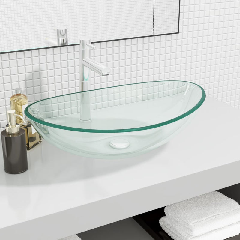 Afbeelding laden in galerijviewer, Vidaxl wasbak 54,5x35x15,5 cm gehard glas transparant
