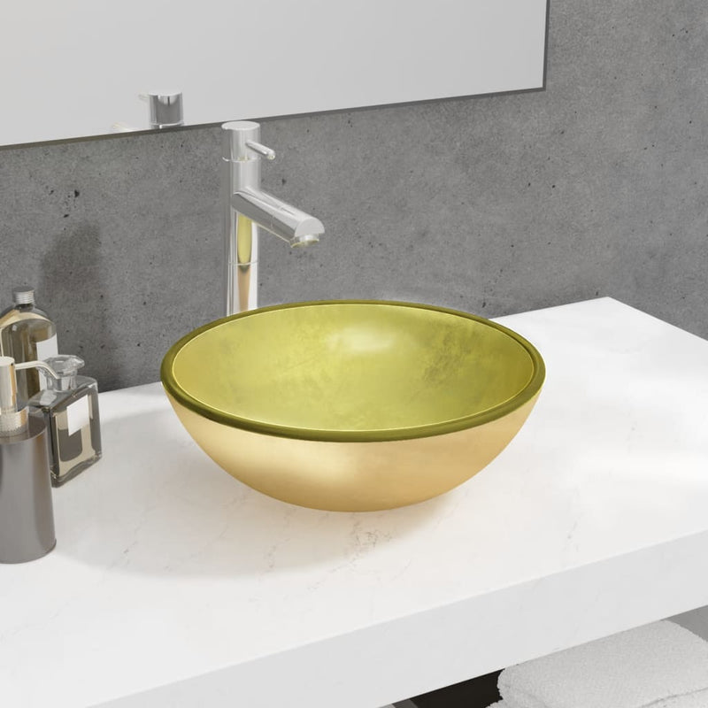 Load image into Gallery viewer, Vidaxl wasbak 35x12 cm gehard glas goudkleurig
