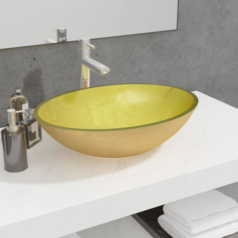Load image into Gallery viewer, Vidaxl wasbak 50x37x14 cm glas goudkleurig
