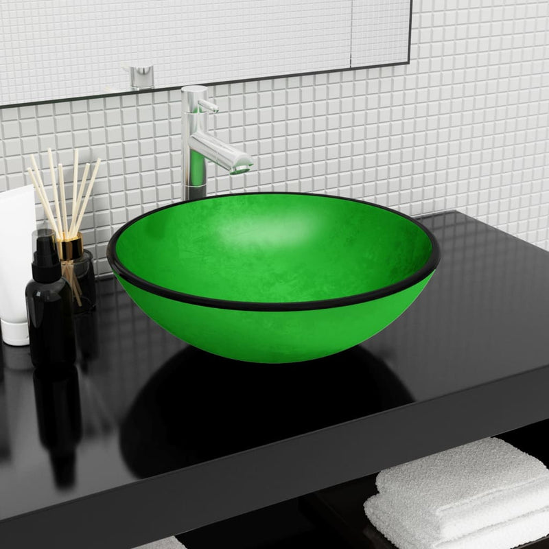 Load image into Gallery viewer, Vidaxl wasbak 42x14 cm gehard glas groen
