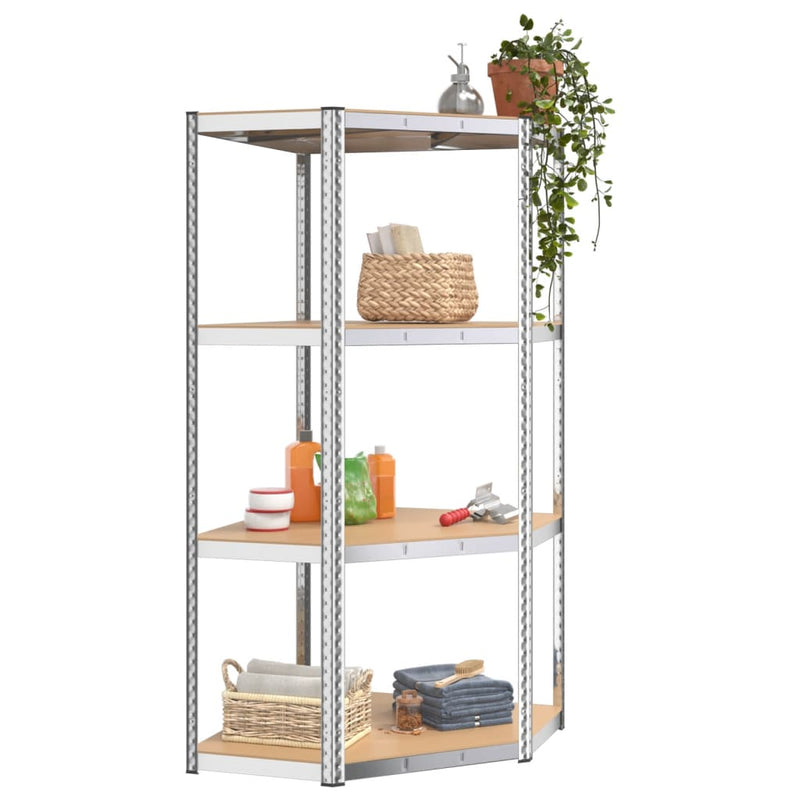 Load image into Gallery viewer, Vidaxl hoekrek 4-laags staal en bewerkt hout zilverkleurig
