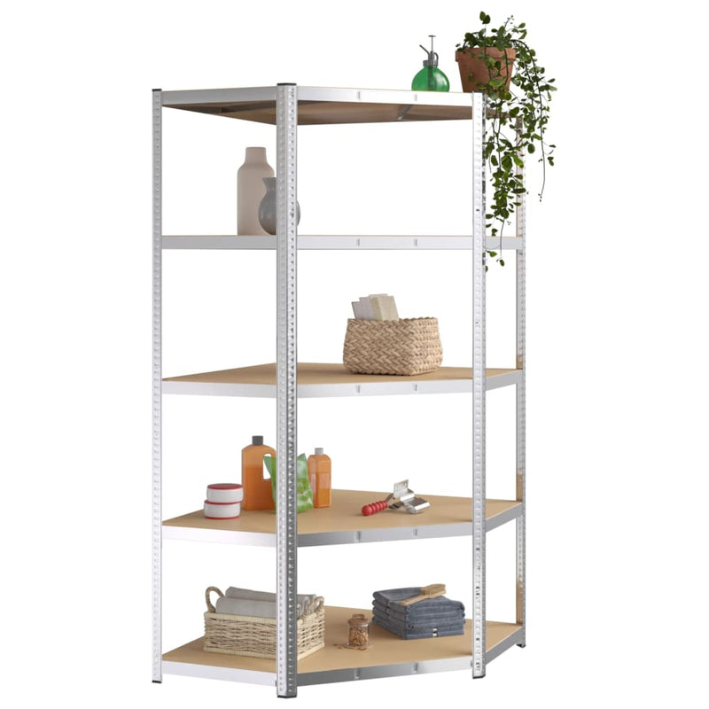 Load image into Gallery viewer, Vidaxl hoekrek robuust 5-laags staal en bewerkt hout zilverkleurig
