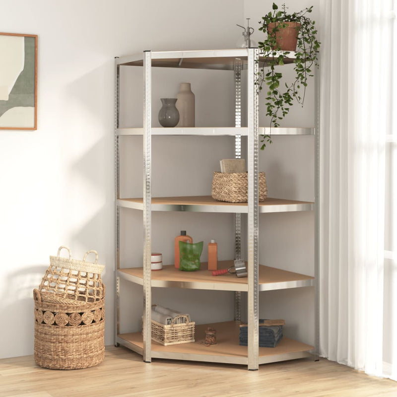 Load image into Gallery viewer, Vidaxl hoekrek robuust 5-laags staal en bewerkt hout zilverkleurig
