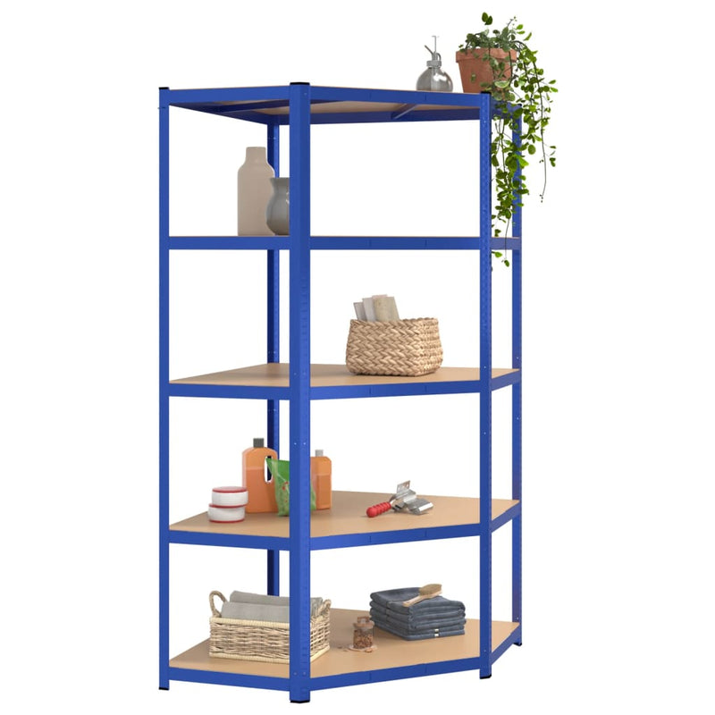 Afbeelding laden in galerijviewer, Vidaxl hoekrek 5-laags staal en bewerkt hout blauw
