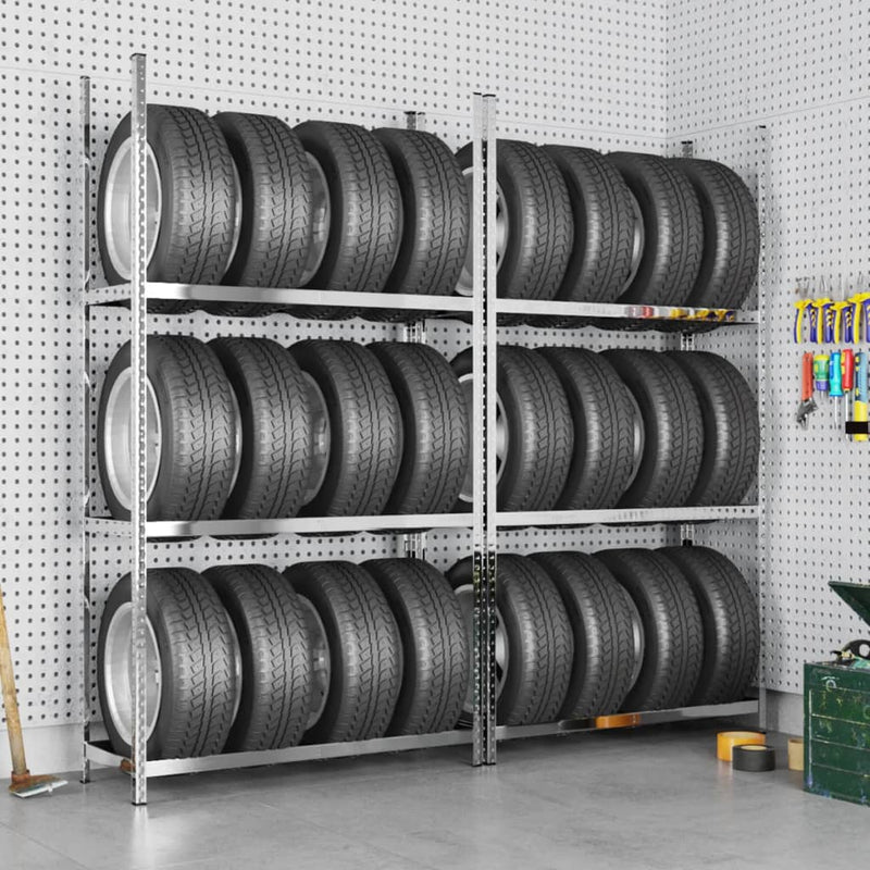 Load image into Gallery viewer, VidaXL Bandenrekken 3-laags 2 st 110x40x200 cm staal zilverkleurig
