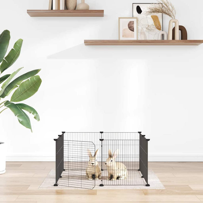Load image into Gallery viewer, Vidaxl huisdierkooi met 8 panelen en deur, zwart 35x35 cm staal
