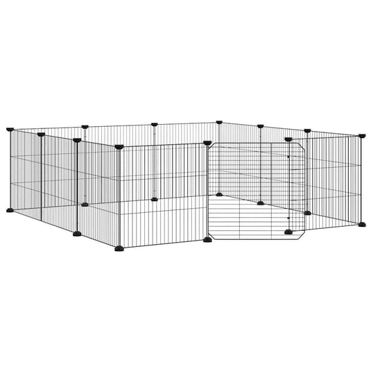 Vidaxl huisdierkooi met 12 panelen en deur, zwart 35x35 cm staal