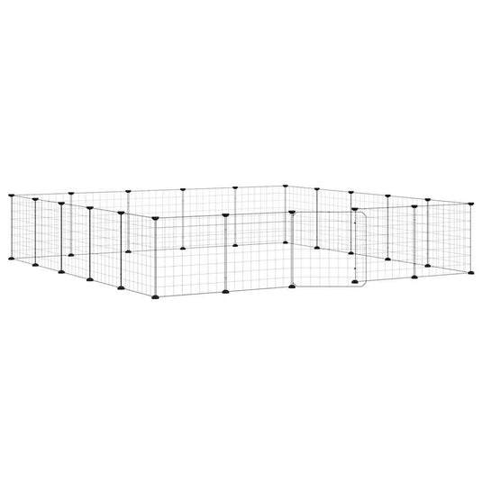 VidaXL Huisdierenkooi met deur 20 panelen 35x35 cm staal zwart