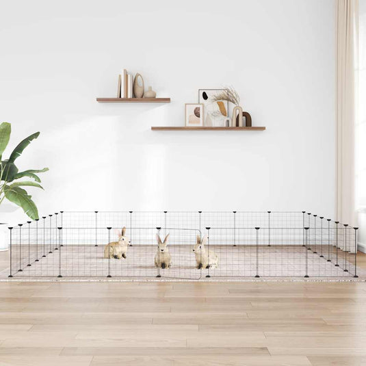 Vidaxl huisdierenkooi met deur 28 panelen 35x35 cm staal zwart