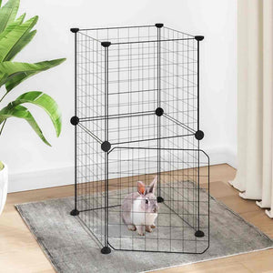 Vidaxl huisdierenkooi met deur 8 panelen 35x35 cm staal zwart