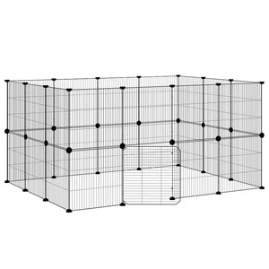 Vidaxl huisdierenkooi met deur 28 panelen 35x35 cm staal zwart