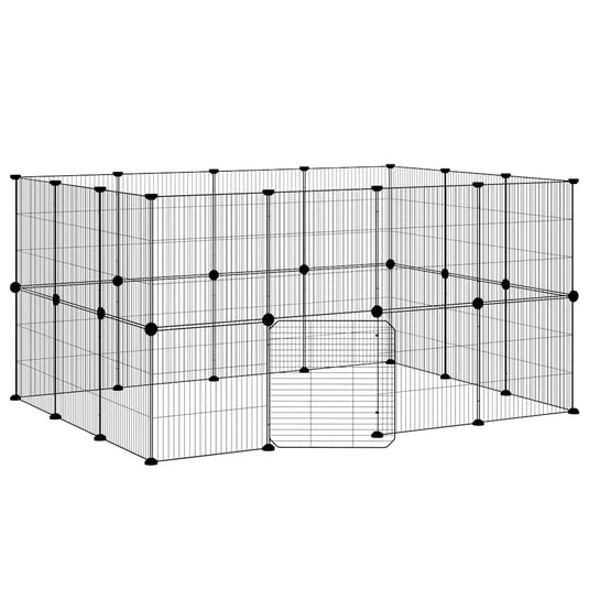 Vidaxl huisdierenkooi met deur 28 panelen 35x35 cm staal zwart