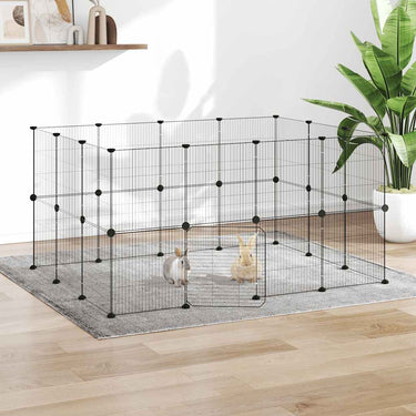 Vidaxl huisdierenkooi met deur 28 panelen 35x35 cm staal zwart